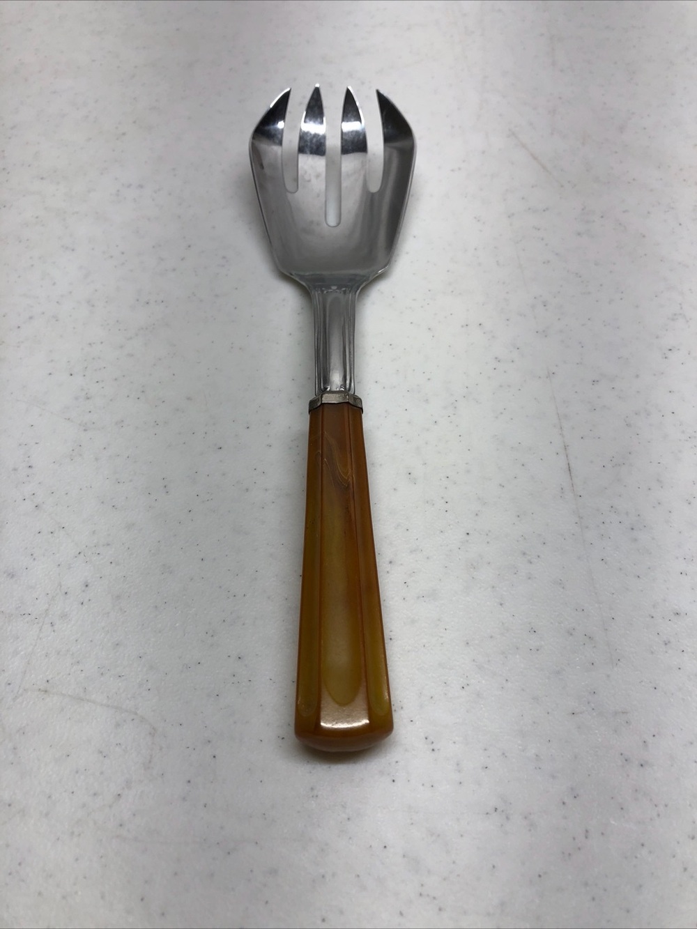 Vintage Bakelite Butterscotch Handle Salad Serving Fork